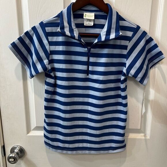 Boys New Blue Striped Polo with zip collar size 9 or 10 - Picture 7 of 12